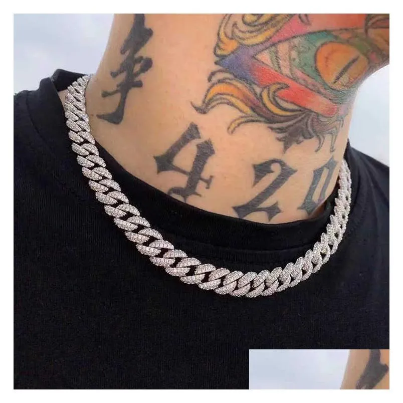 Full Ice out Moissanite Cuban Chain 2rows 6mm 9mm 13mm 925 Solid Silver Moissanite Cuban Link Chain Mans Hip Hop Necklace