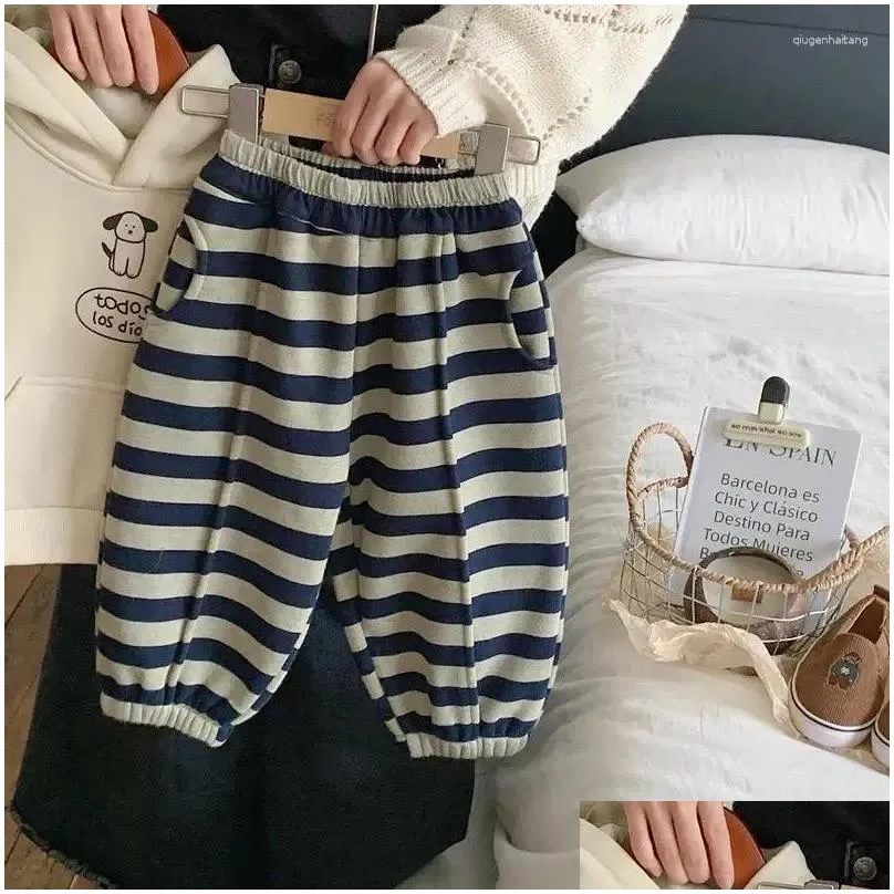 Trousers Korean Children`s Striped Padded Casual Pants Men Women Baby Sweatpants Winter Clothing Clothes For Girls