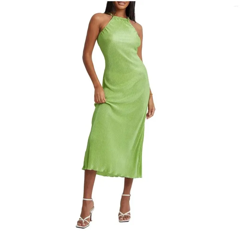 Casual Dresses Women Long Cocktail Dress Solid Color Halter Neck Sleeveless Summer Evening Party
