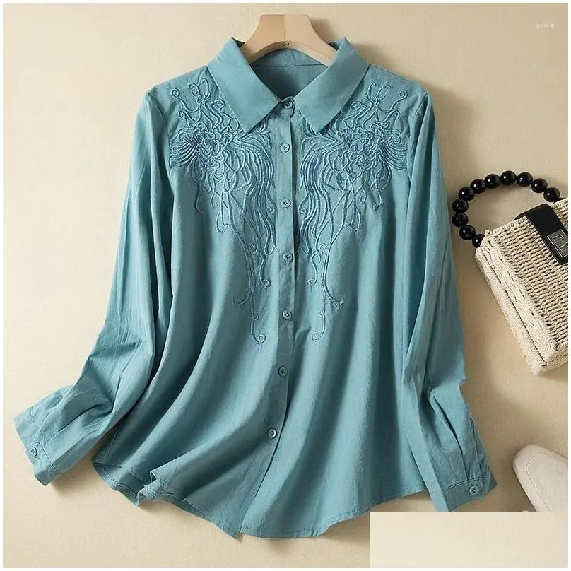 Women`s Blouses Chinese Style Shirt Summer Cotton Linen Vintage Embroidery Clothing Loose Long Sleeve Women Tops YCMYUNYAN