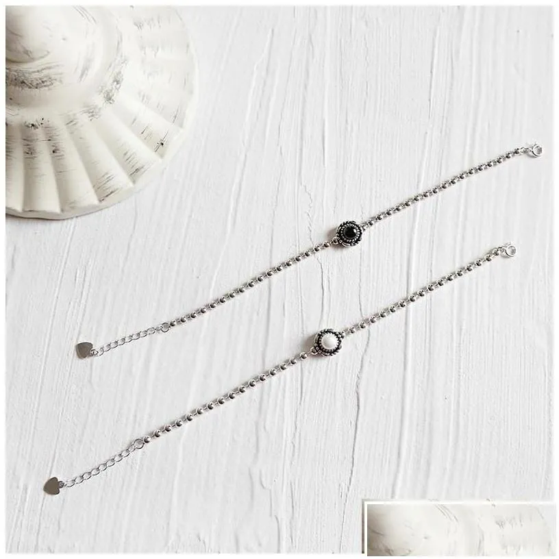 Silver New Trendy Vintage M Beads Chain Bracelets Women 925 Sterling Sier Freshwater Pearl And Black Agate Bracelet Wedding Jewelry