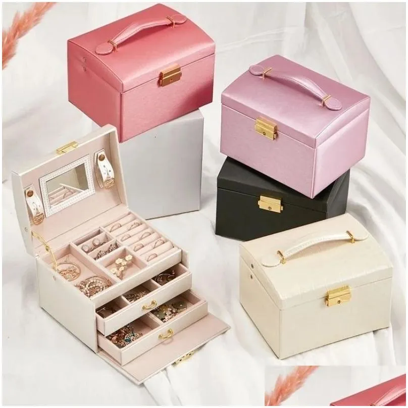 Jewelry Boxes Double-Layer Veet Box European Storage Large Space Holder Gift 230505 Drop Delivery Dhx07