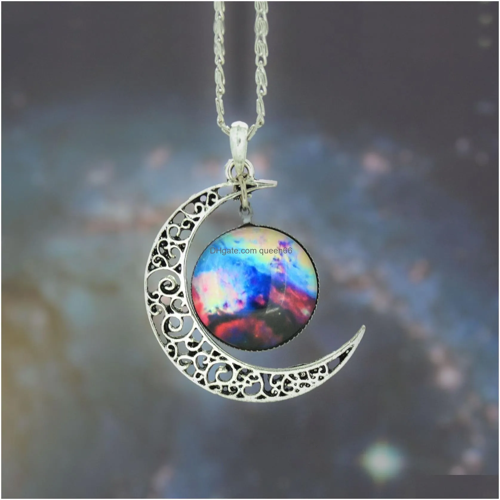 Pendant Necklaces New Vintage Starry Moon Outer Space Universe Gemstone Mix Models Drop Delivery Jewelry Pendants Dh3Zv
