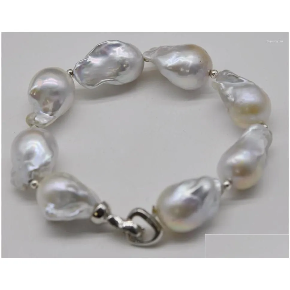 Strand HABITOO S925 Sterling Silver Natural White Baroque Big 15-25mm Pearl Bracelet Bangle Jewelry Bracelets For Women Gift