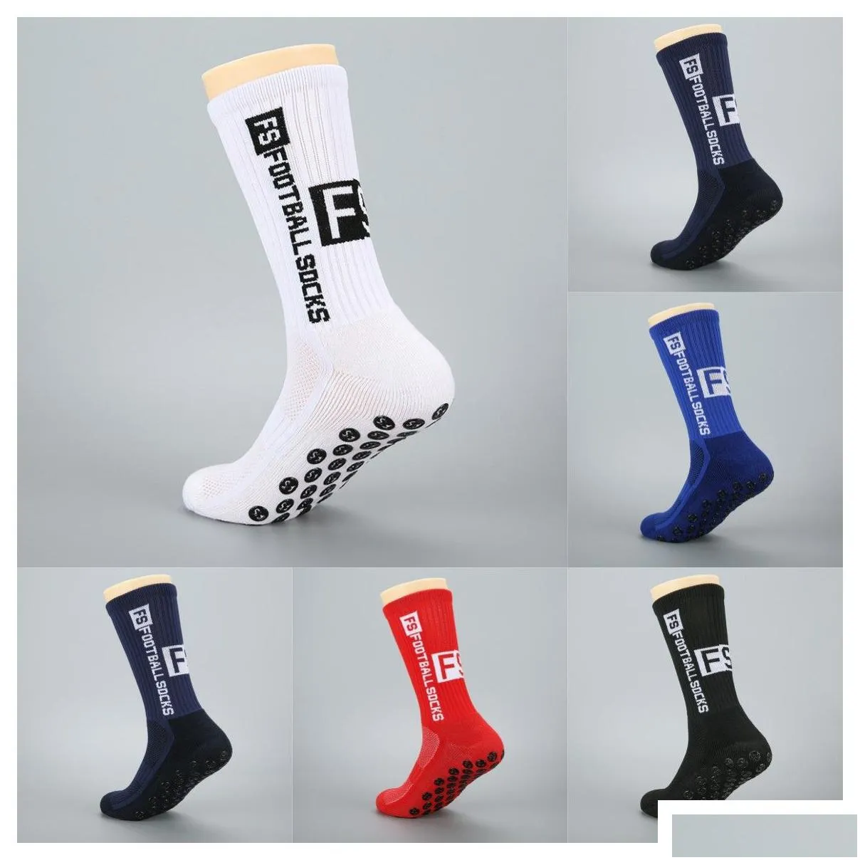 FS Grip Socks Sports Football Soccer Sock Anti-slip Thickened for Men Women Outdoor