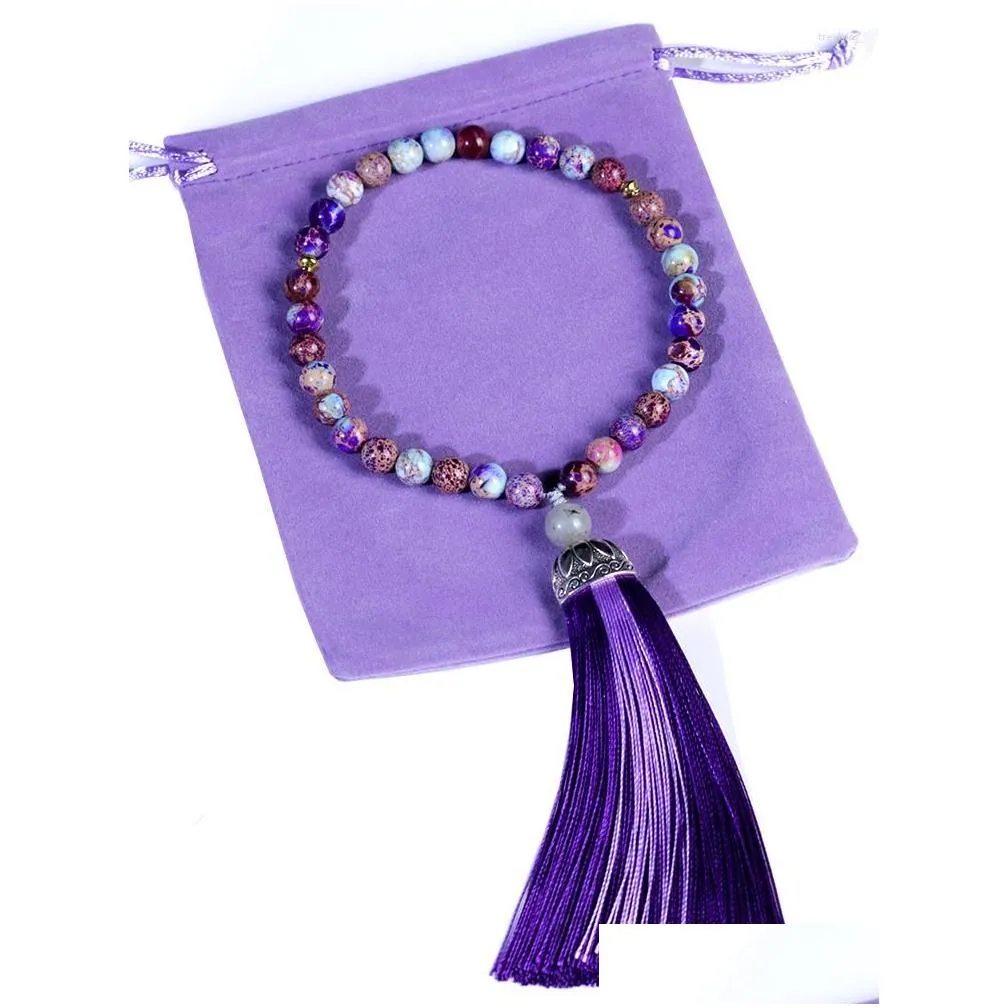 Beaded Strand 8Mm Purple Emperor Stone Islamic Muslim Tasbih 33 Bead Bracelet Women Tasty Blessing Rosary Natural Semi-Precious Jewel Dh8A3