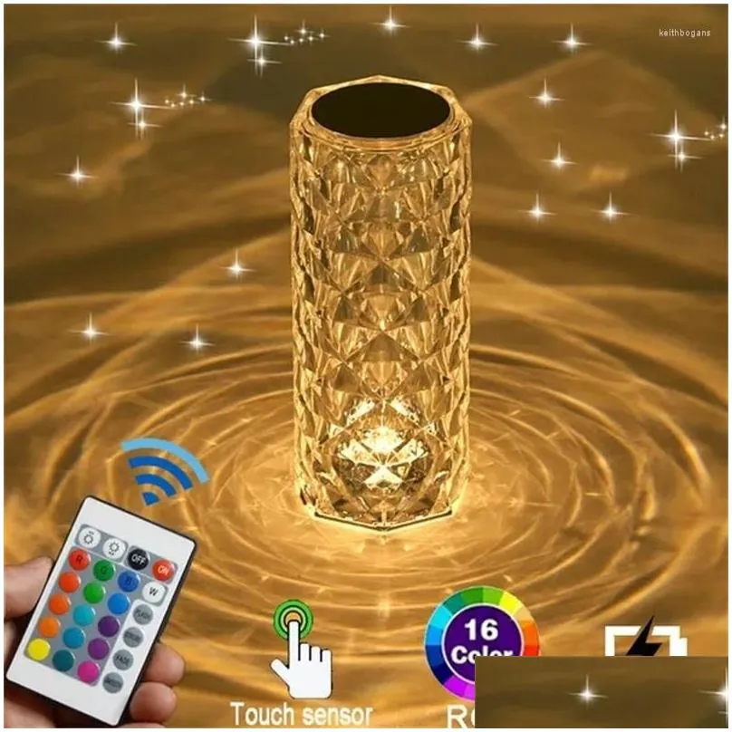 Chandelier Crystal Led Table Lamp Rose Light Projector 16/3 Colors Touch Adjustable Romantic Diamond Atmosphere Usb Drop Delivery Dhhcf