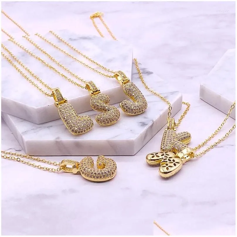 Pendant Necklaces A-Z 26 Initials Bubble Letters Chain For Men Women Gold Color Cubic Zircon Letter Hip Hop Jewelry Drop Delivery Dhfgg