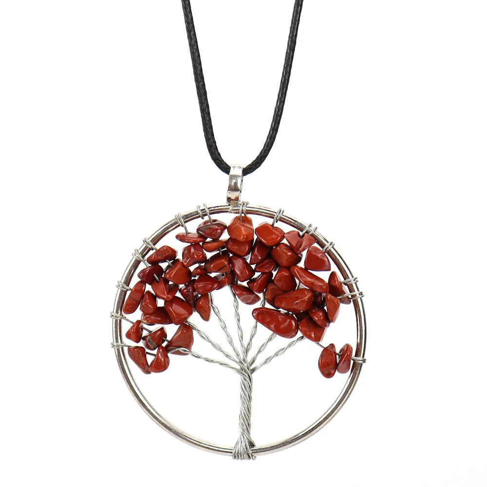 Pendant Necklaces Stone Crystal Charms Copper Twine Tree Of Life Wire Wrap Amethyst Tiger Eye Rose Quartz Wholesale Jewelry Whole Dr Otesw