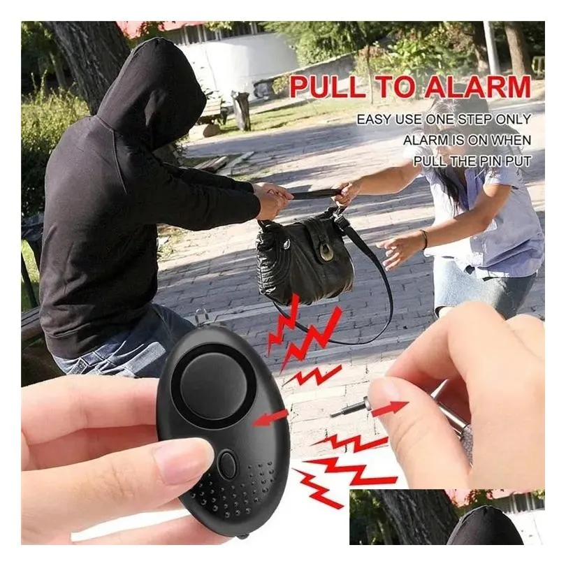 Party Favor 130Db Egg Shape Self Defense Alarm Keychain Pendant Personalize Flashlight Personal Safty Key Chain Charm Car Keyring Drop Dhetr