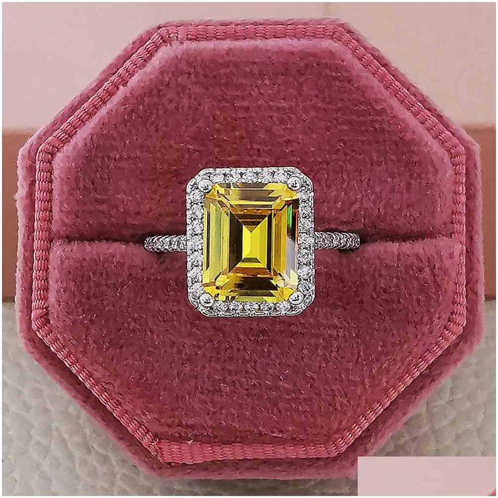 Wedding Rings Emerald Cut Topaz Ring 925 Sterling Sier Engagement Band For Women Bridal Promise Party Jewelry Gift Drop Delivery Dhwje