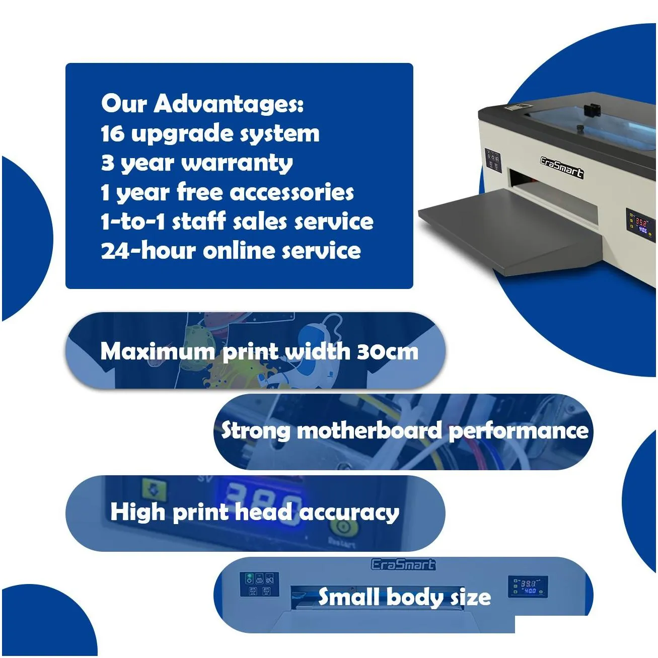 Erasmart High Quality 1390 Head Inkjet Printer T-Shirt Printing Machine Small Portable Digital A3 Dtf Printer