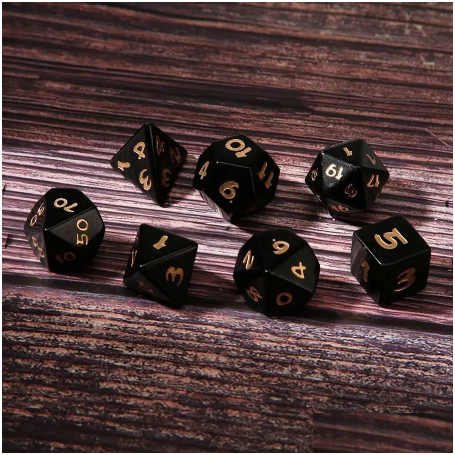 Natural Obsidian Polyhedral Loose Gemstones Dice 7pcs Set Dungeons & Dragons Stone Dice Set DND RPG Games Ornaments Spot Goods Wholesale Accept