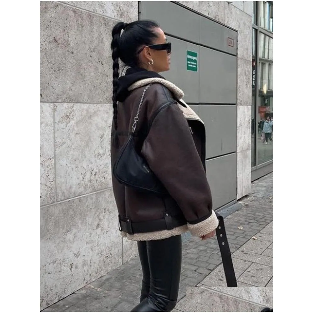 Women`s Jackets Suninheart Fashion Faux Fur Jacket with Zipper Women Long Sleeve Double-sided Jackets Warm Coat Female Casual Lapel cold coat