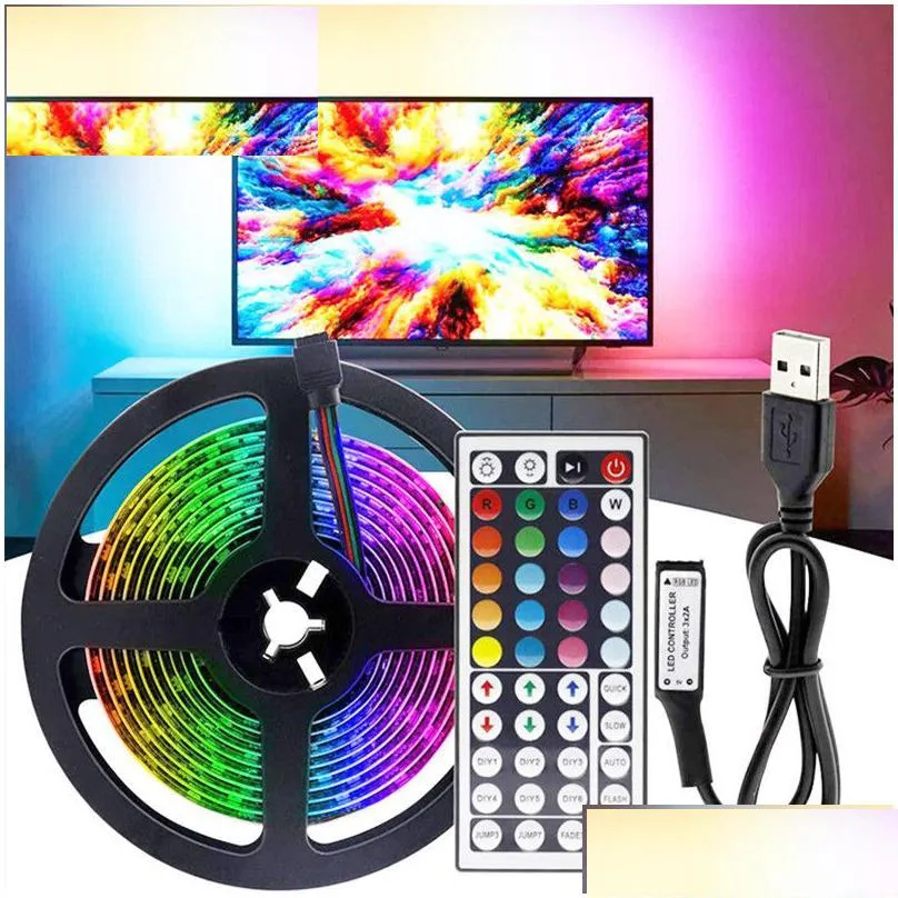 5m/10m led strip rgb usb 5050 smd leds lights 44key controller light strips with remote control desktop holiday wall room tv backlight