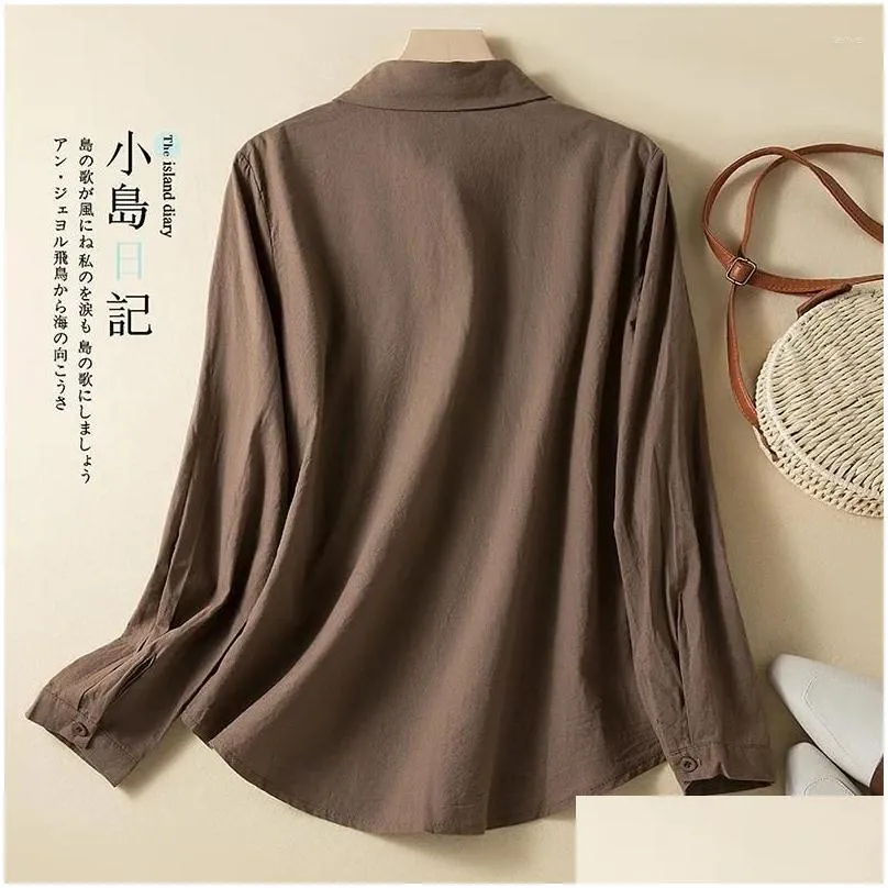 Women`s Blouses Chinese Style Shirt Summer Cotton Linen Vintage Embroidery Clothing Loose Long Sleeve Women Tops YCMYUNYAN