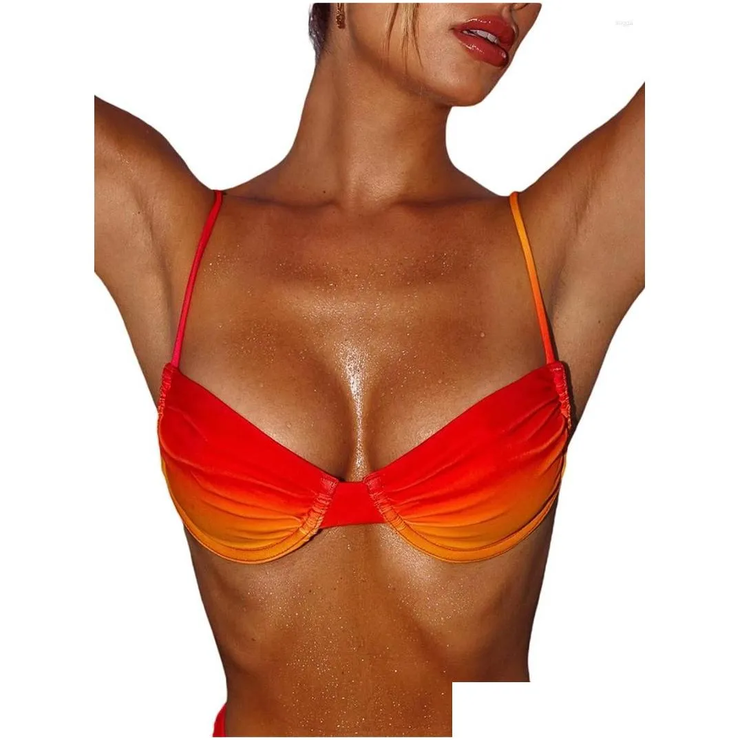 Women`s Swimwear Two Piece Bikini Set For Women High Waisted V Neck Thong Split Tie-up 2pcs Summer Swimsuits