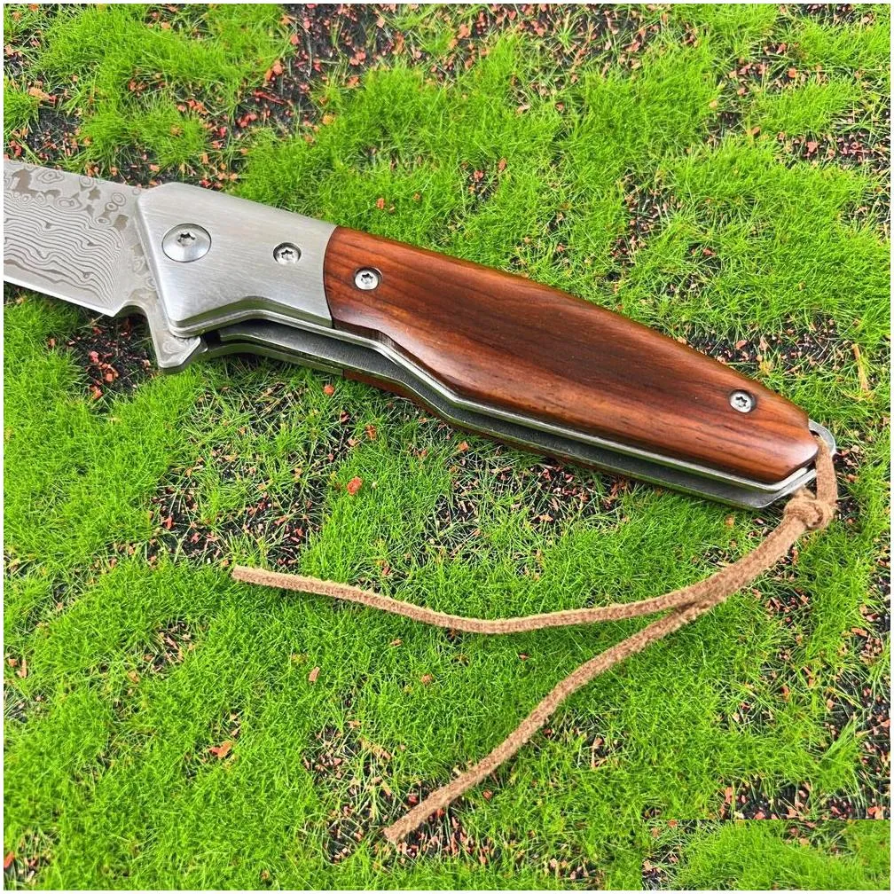 Special Offer A6713 High Quality Flipper Folding Knife Damascus Steel Blade Rosewood Handle Ball Bearing Fast Open Outdoor Camping Hiking Fishing EDC Folder