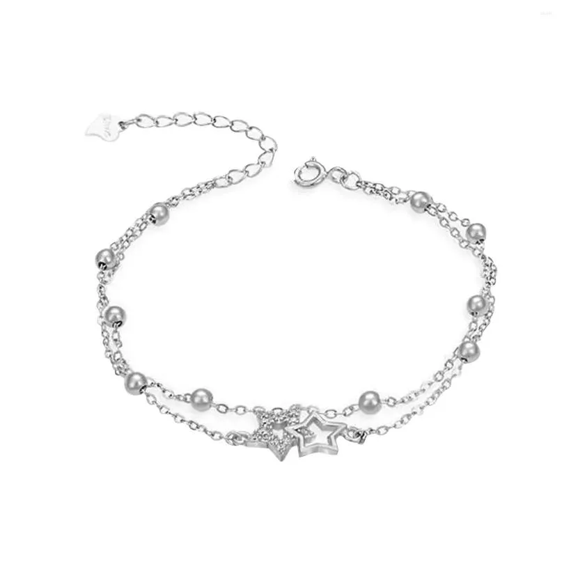 Link Bracelets Silver Plated Star Charm Women Bracelet Double Layer Zircon Inlay Eye Catching Party Adjustable Length Gift Romantic