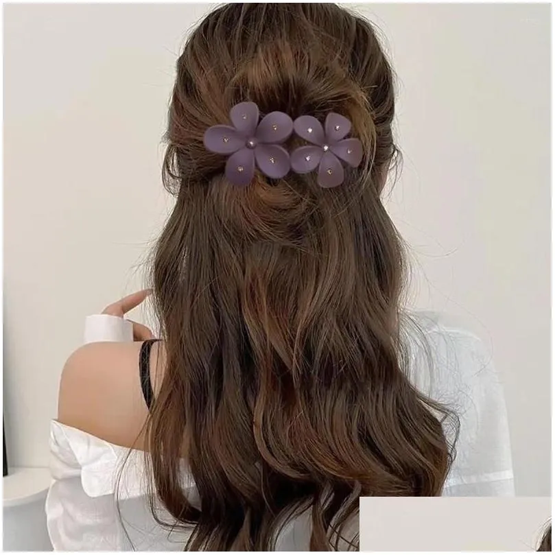 Hair Accessories Frosted Butterfly Flower Large Clip Retro Elegant Rhinestone Duckbill Headwear Ponytail Sh Y8R3