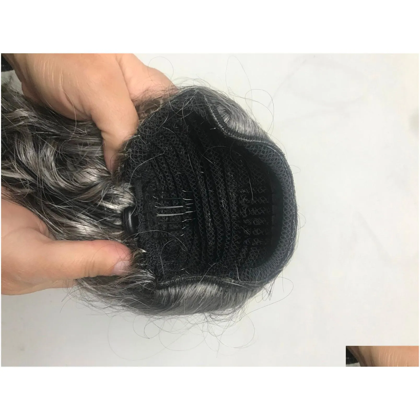 Ponytails Diva Long Grey Wavy Human Hair Pony Tail Hairpiece Dstring Gray Women Ponytail Extension Salt And Pepper Natural Highlights