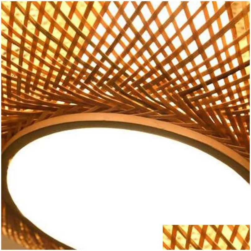 Ceiling Lights 32/40/50Cm Bamboo Wicker Rattan Round Woven Lighting Fixture Natural Japanese Country Vintage F Mount Plafon Lamp Drop Dhf28