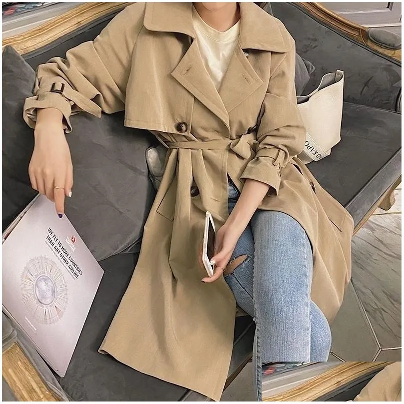 MISHOW Spring Womens Trench Coat Double Breasted Female Vintage Outwear Solid Tops Fashion Clothing MX20A7362 201030