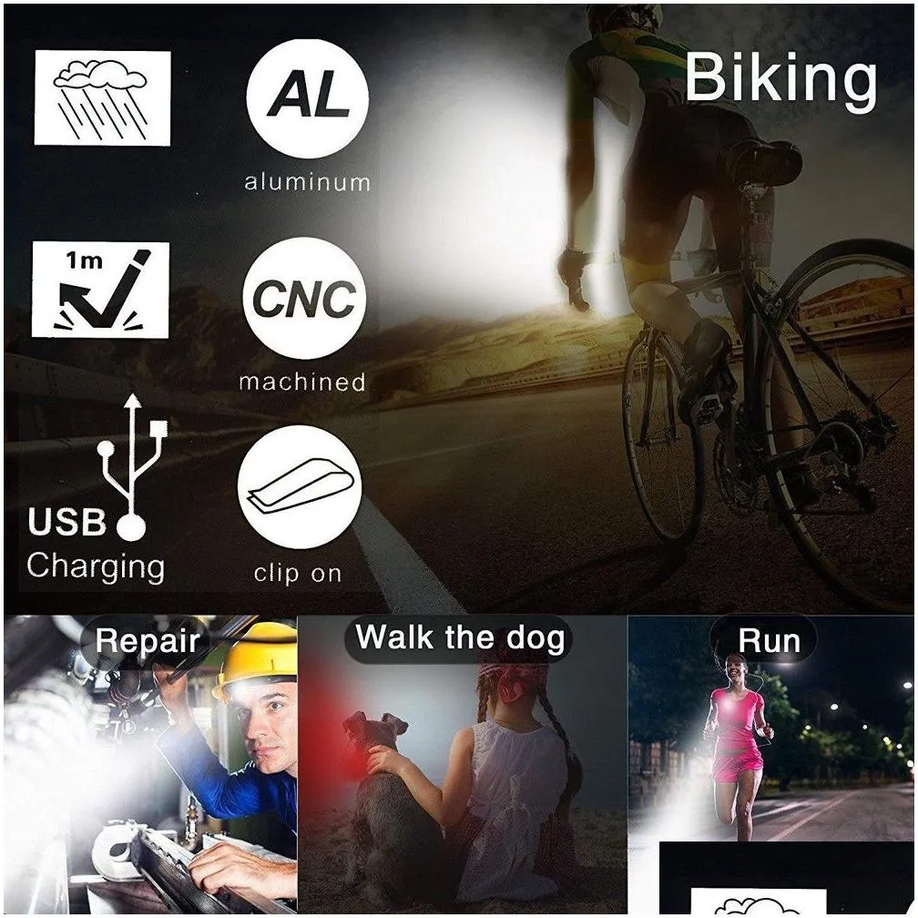 High Quality Bright Cycling Bicycle Bike 3 LED Head Front light 4 modes USB Rechargeable Tail Clip Light Lamp Waterproof