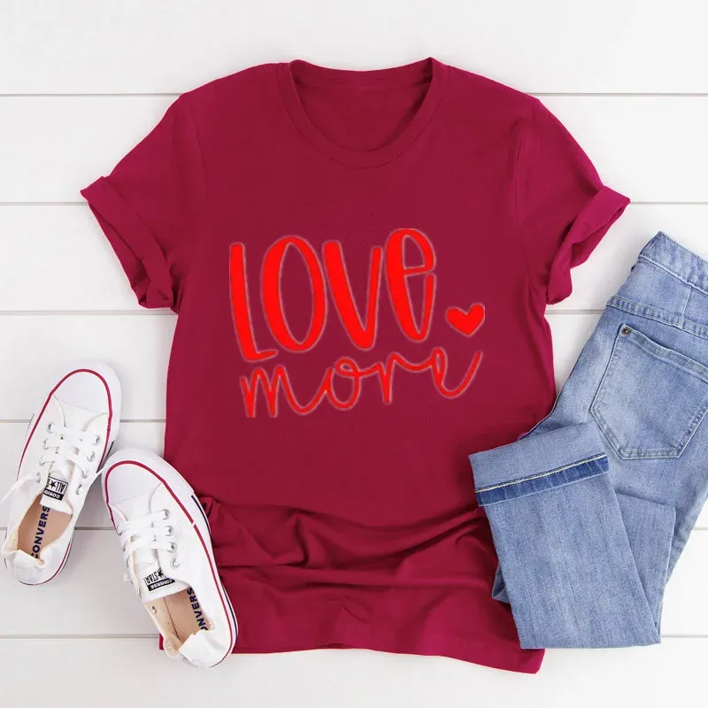 Women`s T Shirts Love More Shirt Valentines Day Days Lover Gift For Valentine Husband Cotton O Neck Female