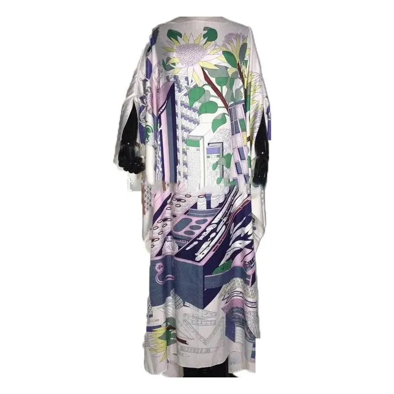 Ethnic Clothing Kuwait Traditional Printed Silk Boho Maxi Dress Casual Dashiki Batwing Sleeve African Dresses For Women6213904