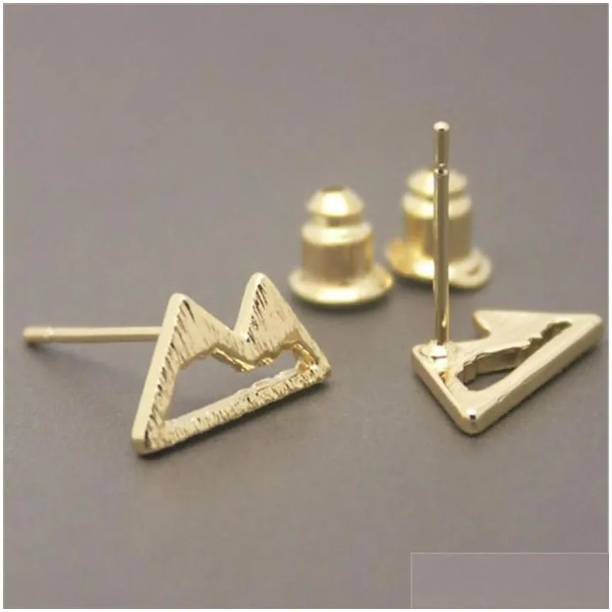 Fashion Mountain Peaks Stud Earrings Hollow out Design Gold Silver Rose Three Color Optional Suitable for Men And Women2862