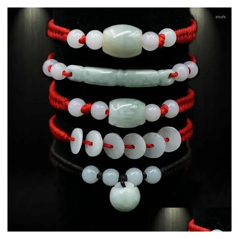 Charm Bracelets Indusleaves Fashion Jewelry Red Rope Jade Vintage Ethnic Style Men Women Couple Bracelet