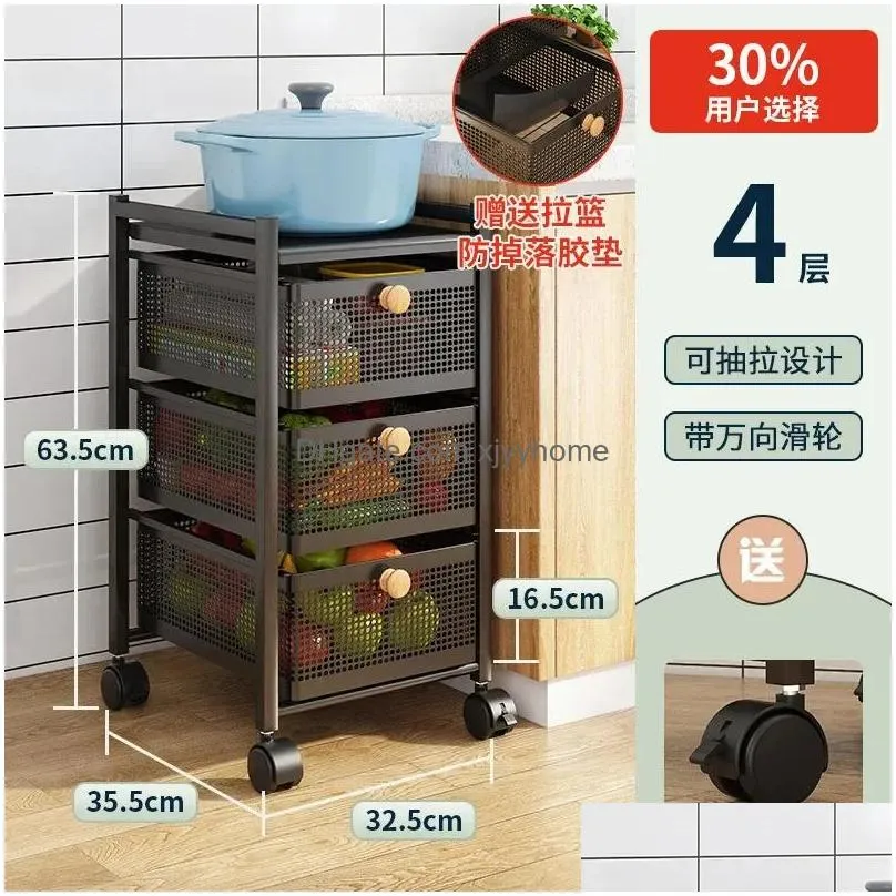 Kitchen Storage & Organization Basket Floor Rack Can Be Pled Slotted Cabinet Vegetable And Fruit Organizer Drop Delivery Home Garden H Dh9Vc