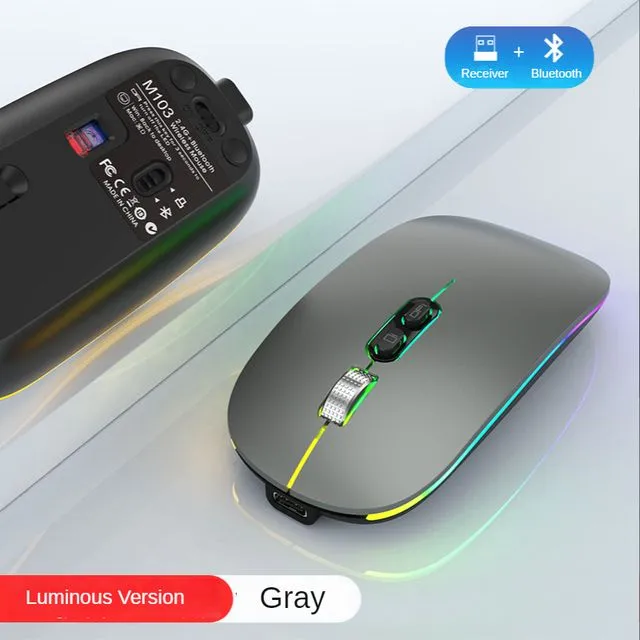 m103 2.4g+bt5.1 wireless dual-mode mouse ergonomic office mice 3-gear adjustable dpi built-in 500mah lithium battery silver