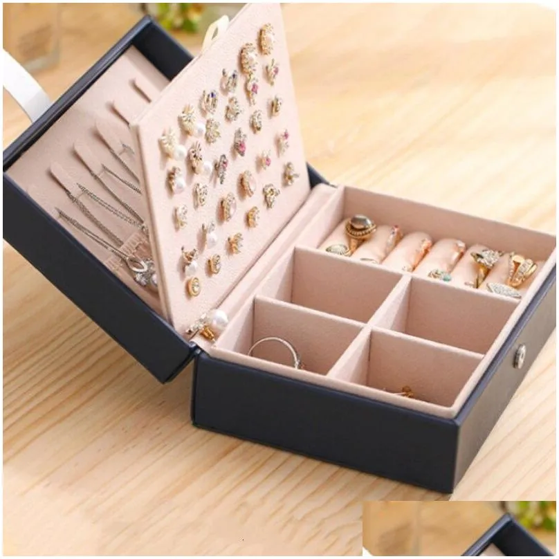 Jewelry Boxes 1Pcs Double Layer Storage Box Ladies Princess Simple Style Leather Type Travel Home Portable Drop Delivery Dhlux