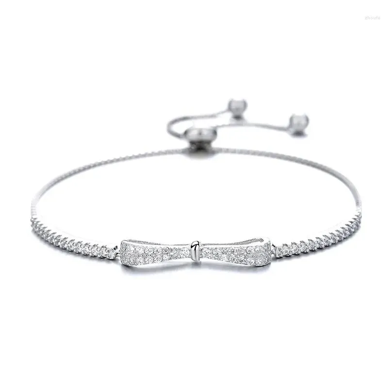 Charm Bracelets Zircon Bowknot Bracelet&Bangle For Women Girls Elegant Party Wedding Jewelry Gift Sl105