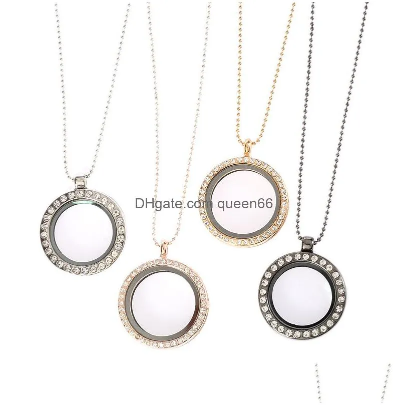 Pendant Necklaces 4 Colors Floating Locket Round Necklace Women Living Memory Glass Charm With Bead Chains Diy Drop Delivery Jewelry P Dhxgf
