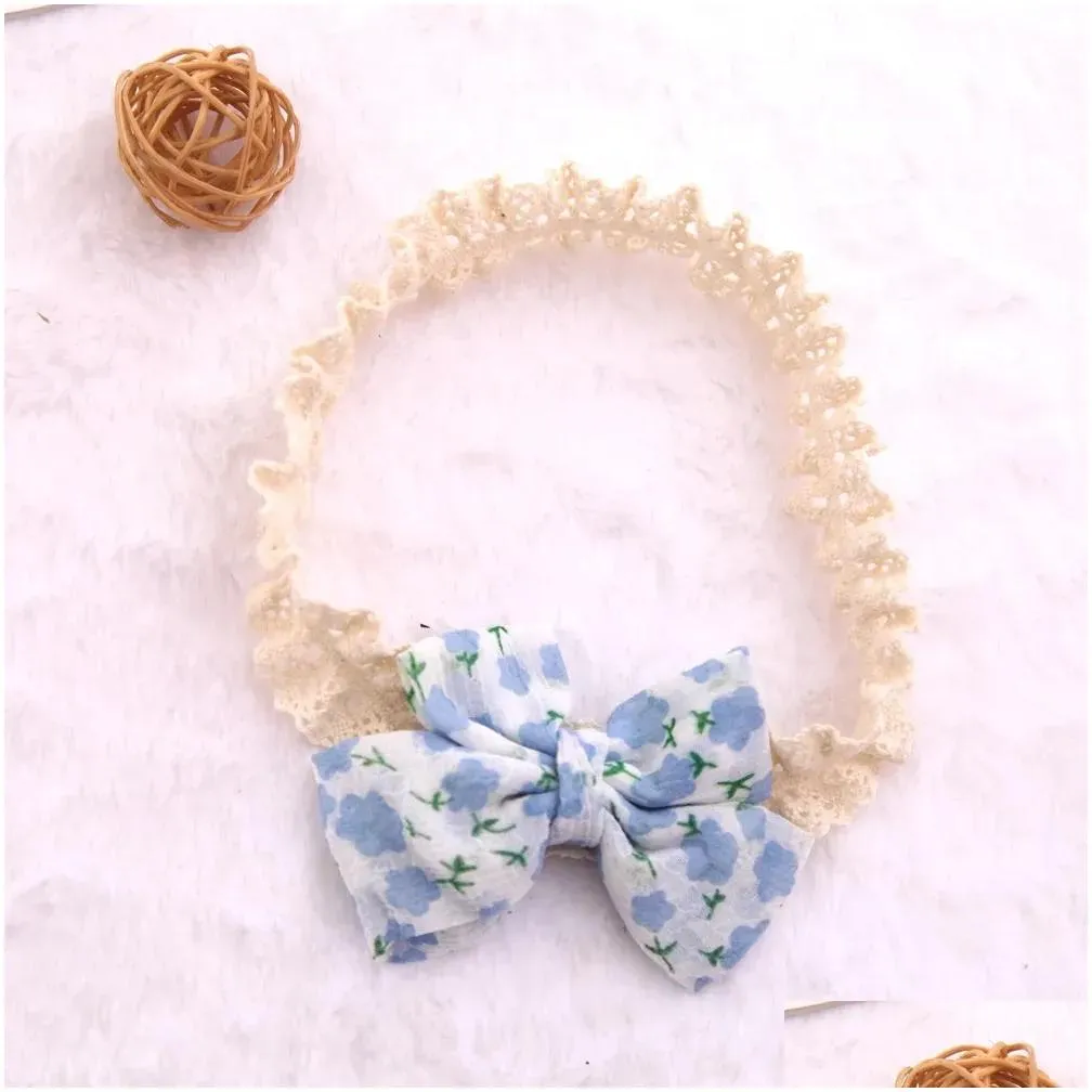 Floral Printed Chiffon Bow Lace Headband Baby Girls Korea Style Hair Accessories Kids Spring Summer Headbands Infant Hairband