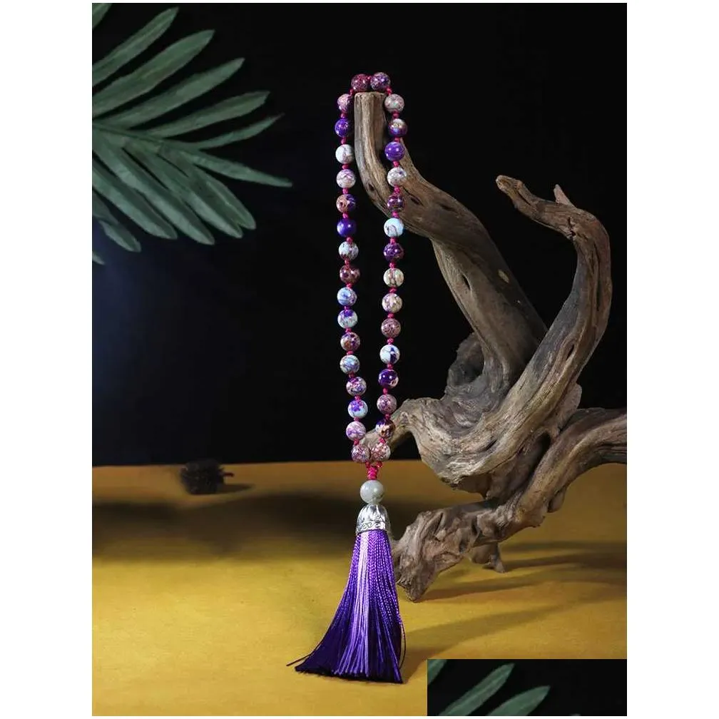 Beaded Strand 8Mm Purple Emperor Stone Islamic Muslim Tasbih 33 Bead Bracelet Women Tasty Blessing Rosary Natural Semi-Precious Jewel Dh8A3