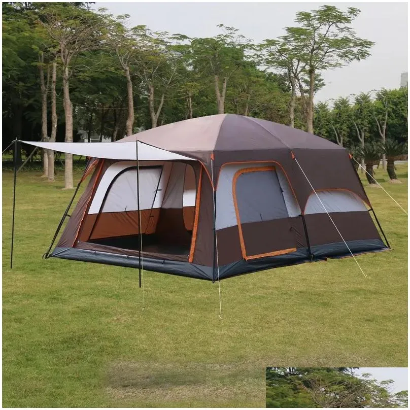 Shelters Large Size Ultralarge 6 10 12 Double Layers Outdoor 2living Rooms and 1hall Family Camping Tourist Tent In Top Quality Big