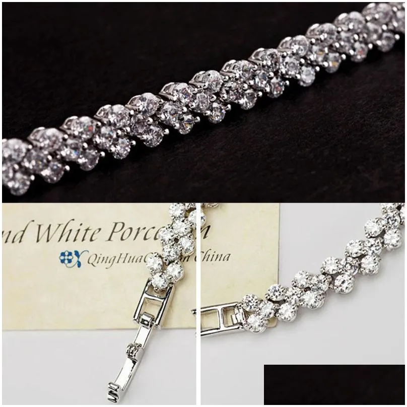 roman diamond charm bracelets for women silver rose gold color zircon crystal rhinestone bangle luxury fashion design jewelry bracelet girls lady