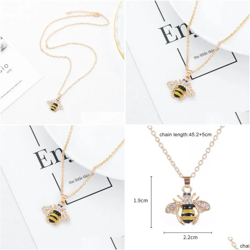 bee necklace insect pendant necklace champagne zircon gold color bijoux party engagement choker necklace