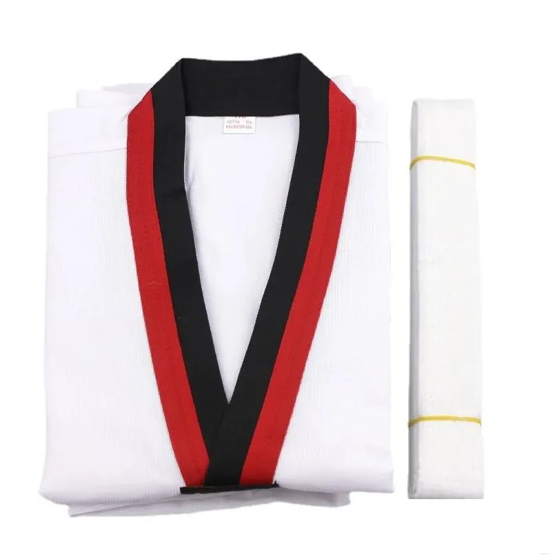 Products 2023 TKD Costumes Clothing White Taekwondo Uniforms WTF Karate Judo Dobok Clothes Children Adult Unisex Half Sleeve Gi