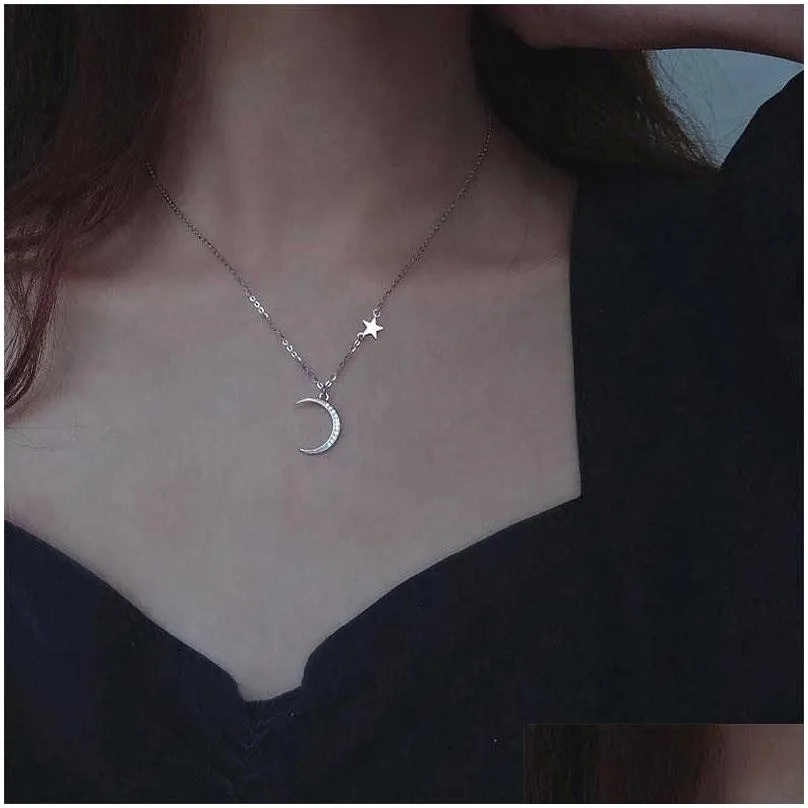 Chains 925 Sterling Sier Moon Pendant Necklace Woman Simple Clavicle Chain Shiny Zircon Collar Gift For Girls Exquisite Jewelry L23070 Dhp2I