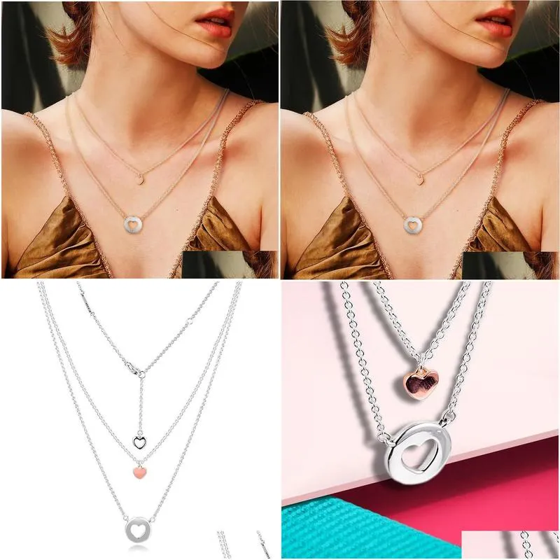 Chains Genuine 925 Sterling Sier Choker Necklaces For Women Layered Heart Necklace Party Gift Wedding Jewelry Collier Drop Delivery Dhkjc