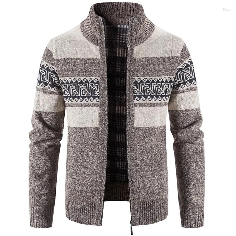 Men`s Sweaters Men Cardigan 2024 Autumn Winter Color Matching Jacket Casual Male Clothing Turtleneck Sweater Plush Thickened Coat