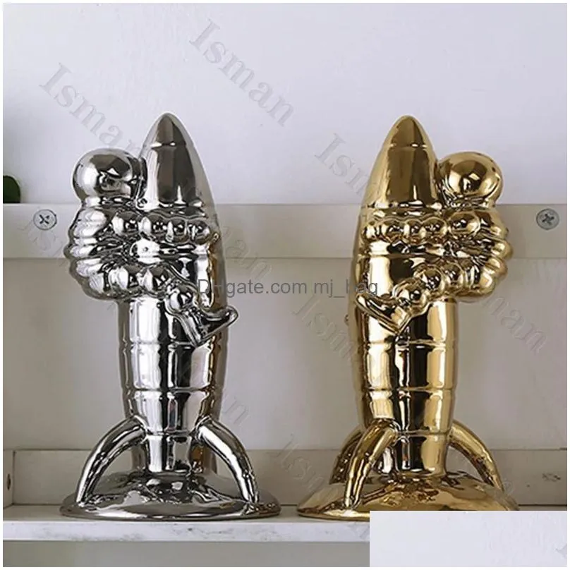 Decorative Objects & Figurines Figurinescreative Ceramic Rocket Ornaments Modern Home Desktop Astronaut Spacecraft Figurine Art Crafts Dhwan