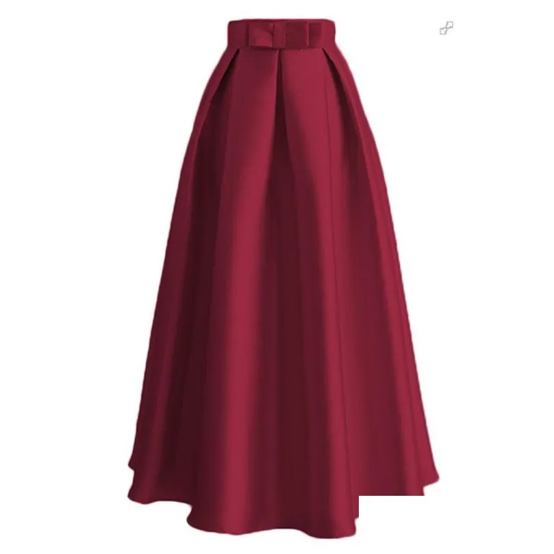 Plus Size Skirts Faldas Mujer Moda Abaya Dubai Turkish Long Pleated Maxi High Waist Skirt Women Jupe Longue Femme Skirts 210311
