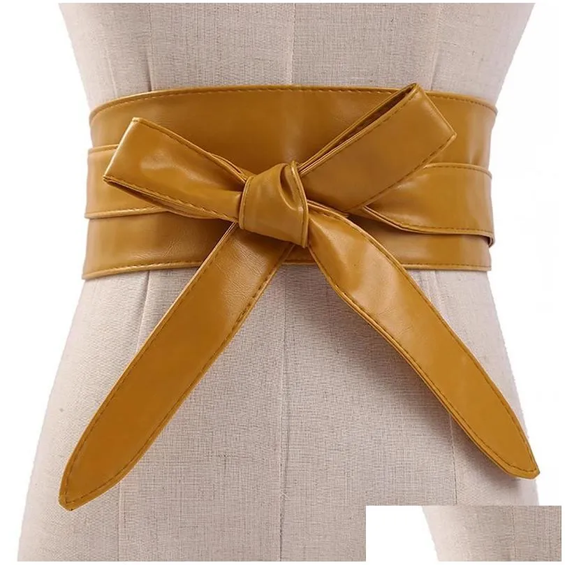 Belts Belt For Women Bowknot Faux Leather Wrap Around Obi Style Cinch Waistband Black Cummerbund Brown Strapbelts Drop Delivery Dhvmg