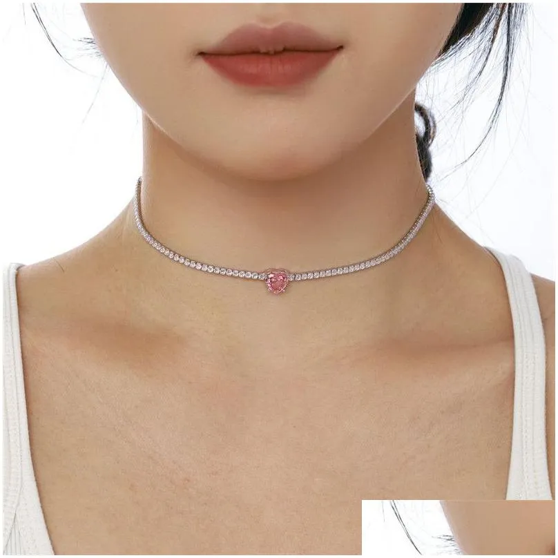 Tennis Graduated S925 Sterling Sier Diamond Necklace Designer For Woman Rec Heart Necklaces White 8A Cubic Zirconia Chokers Luxury Dhpy6